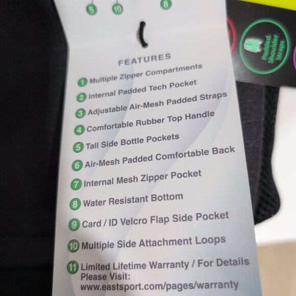 Eastsport Unisex PRINCE TOP LOADER Backpack Padded Tech & Bottle Pocket NEW - Picture 8 of 8